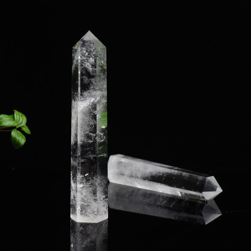 WUYOUSHI Large Clear Quartz Healing Crystal Towers / 7.08-7.87" Natural Crystal Wand / 6 Faceted Chakra Crystal Point Reiki Meditation Therapy