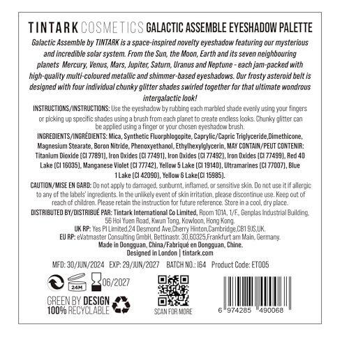 Tintark Galactic Assemble Eyeshadow Palette 14 Colors Glitter Shimmer Metallic Eye Shadow Pallet Brown Blue Galaxy Eye Makeup Palettes Create Space-like Eyes Make up Vegan & Talc Free