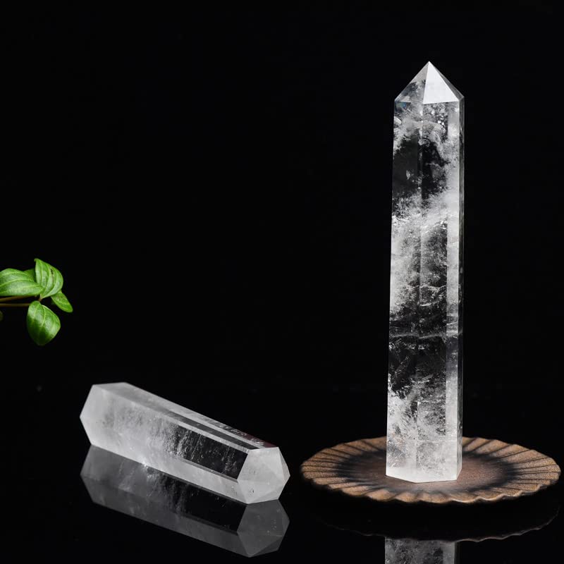 WUYOUSHI Large Clear Quartz Healing Crystal Towers / 7.08-7.87" Natural Crystal Wand / 6 Faceted Chakra Crystal Point Reiki Meditation Therapy