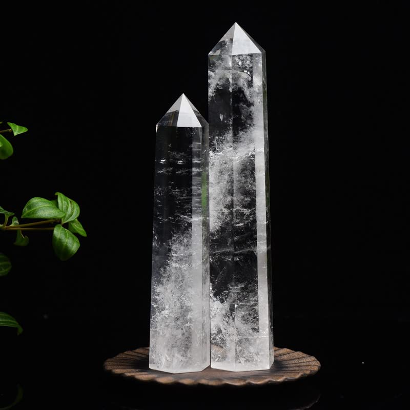 WUYOUSHI Large Clear Quartz Healing Crystal Towers / 7.08-7.87" Natural Crystal Wand / 6 Faceted Chakra Crystal Point Reiki Meditation Therapy