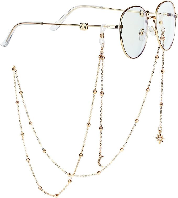 AININI Eyeglass Chains with Solid Star Moon for Men, Stylish Eyeglasses Chain Necklace Mask Lanyard Chain Sunglasses Chain Face Mask Holder Chain for Women Girls Men