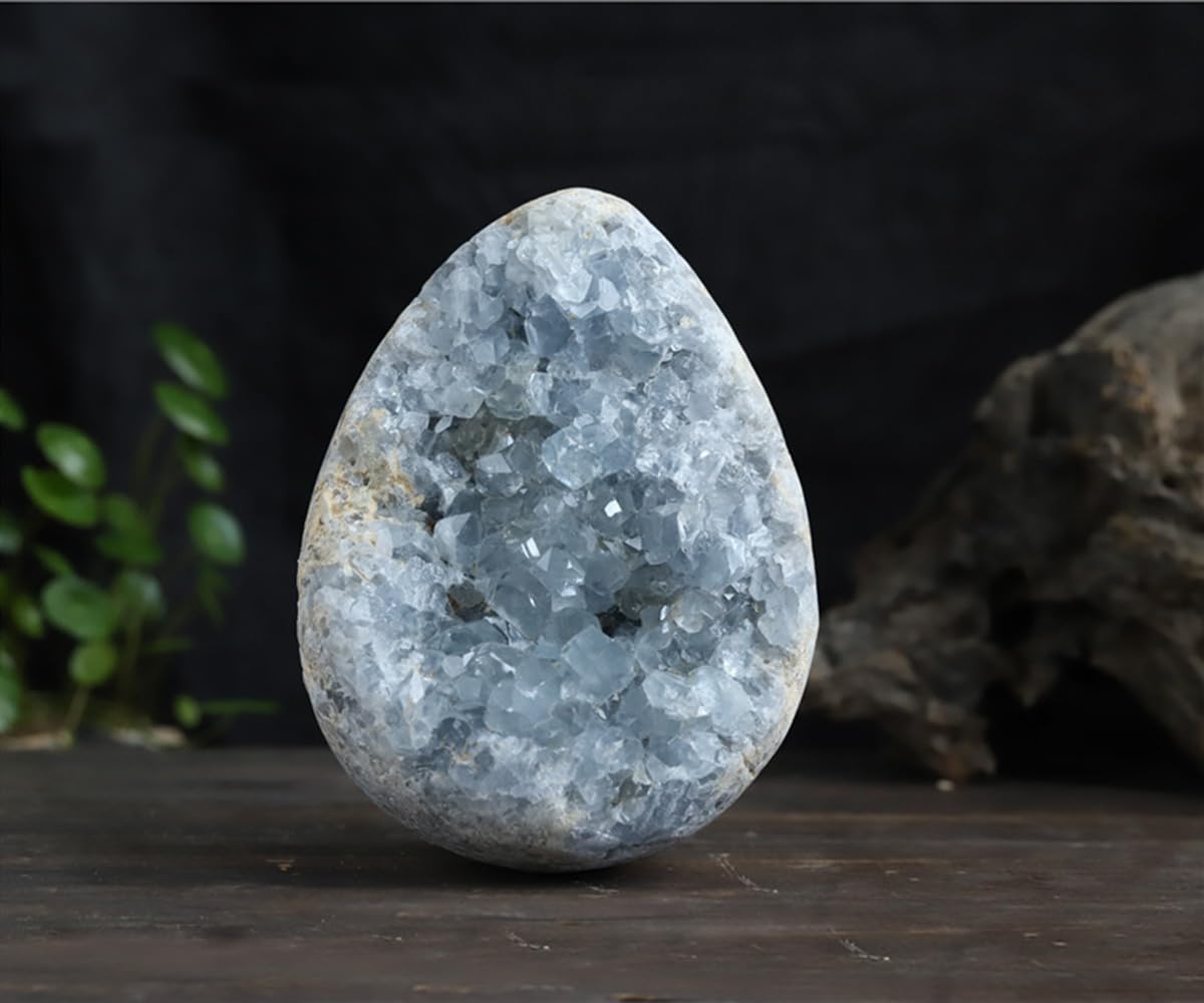 MOGEMT Large Raw Blue Celestite Crystal Geode Natural Healing Crystal Cluster Irregular Celestine Stone Home Decor 4-6 Lbs