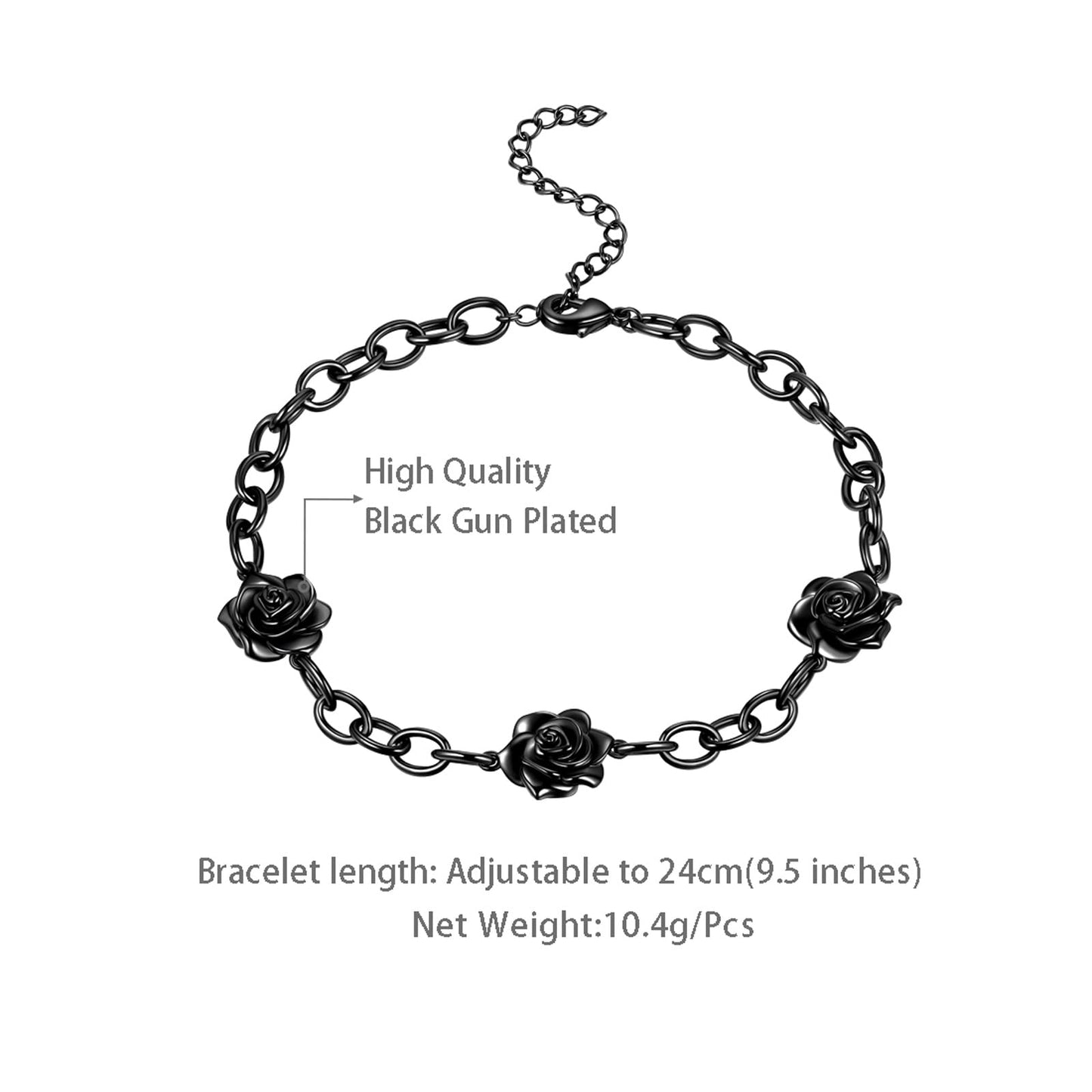 beautlace Rose Adjustable Bracelets Black Gun Plated Rose Link Flower Bangle Elegant Jewelry Gifts for Women KB0024K