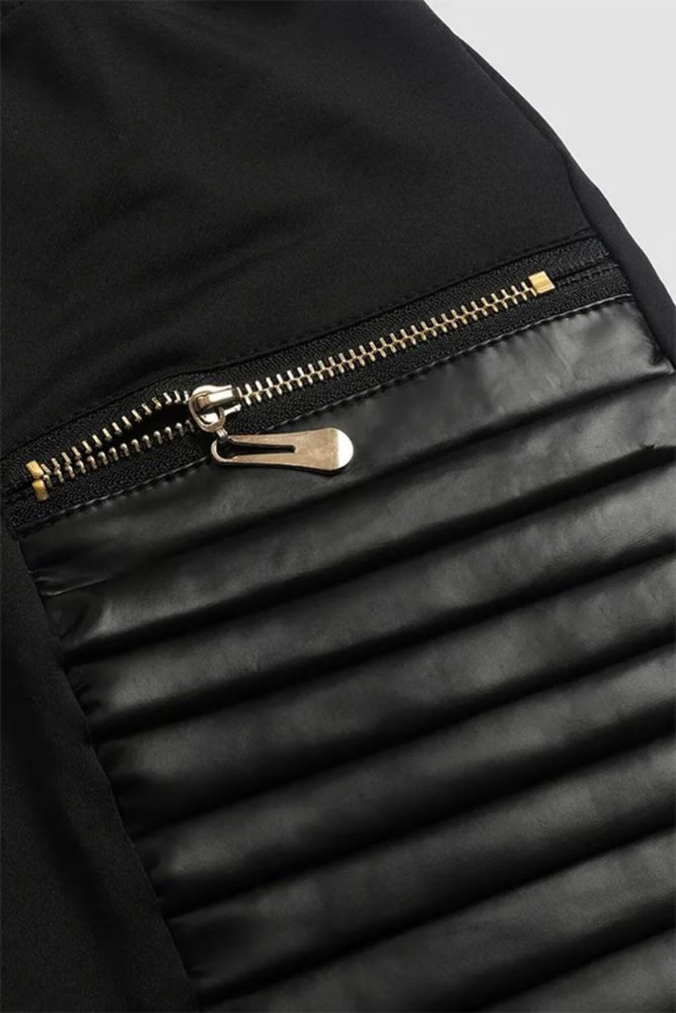 Flamingals Faux Leather Mid Waisted Tummy Control Motorcycle Leggings for Women Stretchy with Pockets Patch Zip Black XL