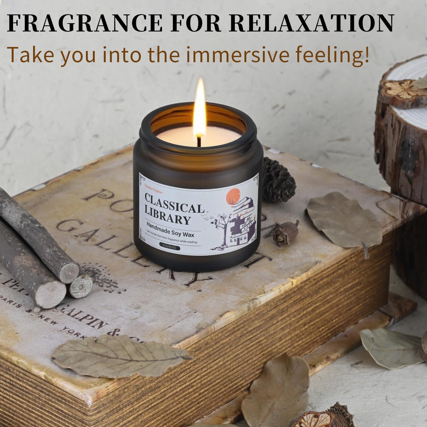 Ventro Vykor Classical Library Candle,Book Lovers Gifts,4 oz 20 Hours Burn Soy Wax Candle Gift for Readers Birthday Gifts for Book Lovers,Librarian