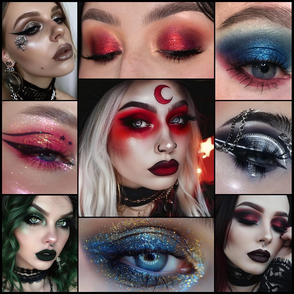 DE'LANCI Red Black Goth Eyeshadow Palette High Pigment Burgundy Eyeshadow Makeup, Halloween Vampire Makeup with Matte Metallic Glitter Shades for Smoky, Punk, Gothic Looks, Vegan & Cruelty-Free