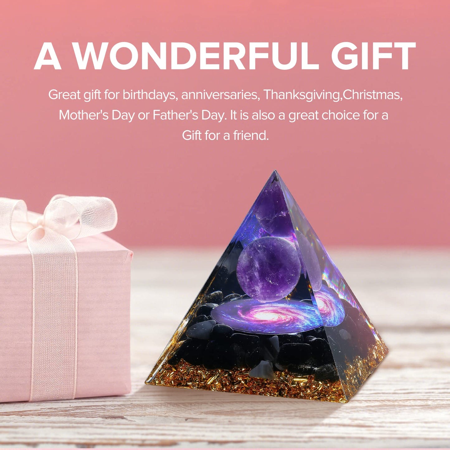 Hopeseed Orgone Pyramid for Positive Energy, Orgonite Amethyst&Obsidian Healing Crystal Pyramids for Reduce Stress Chakra Reiki Healing Meditation Attracts Lucky and Success