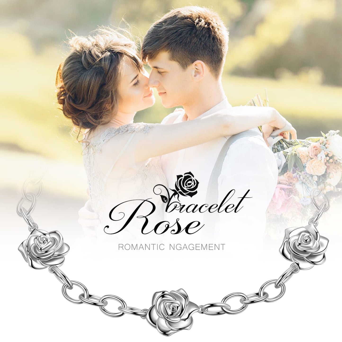 beautlace Rose Adjustable Bracelets Black Gun Plated Rose Link Flower Bangle Elegant Jewelry Gifts for Women KB0024K