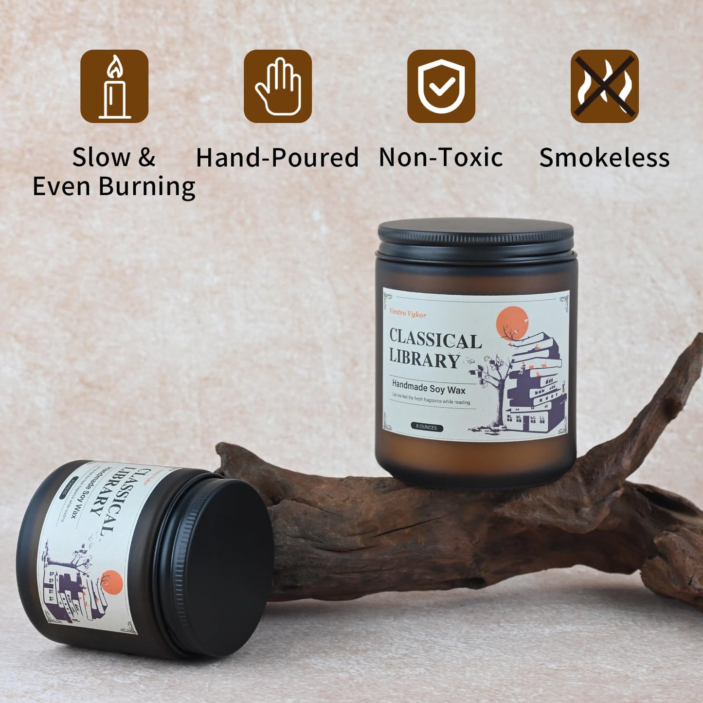 Ventro Vykor Classical Library Candle,Book Lovers Gifts,4 oz 20 Hours Burn Soy Wax Candle Gift for Readers Birthday Gifts for Book Lovers,Librarian