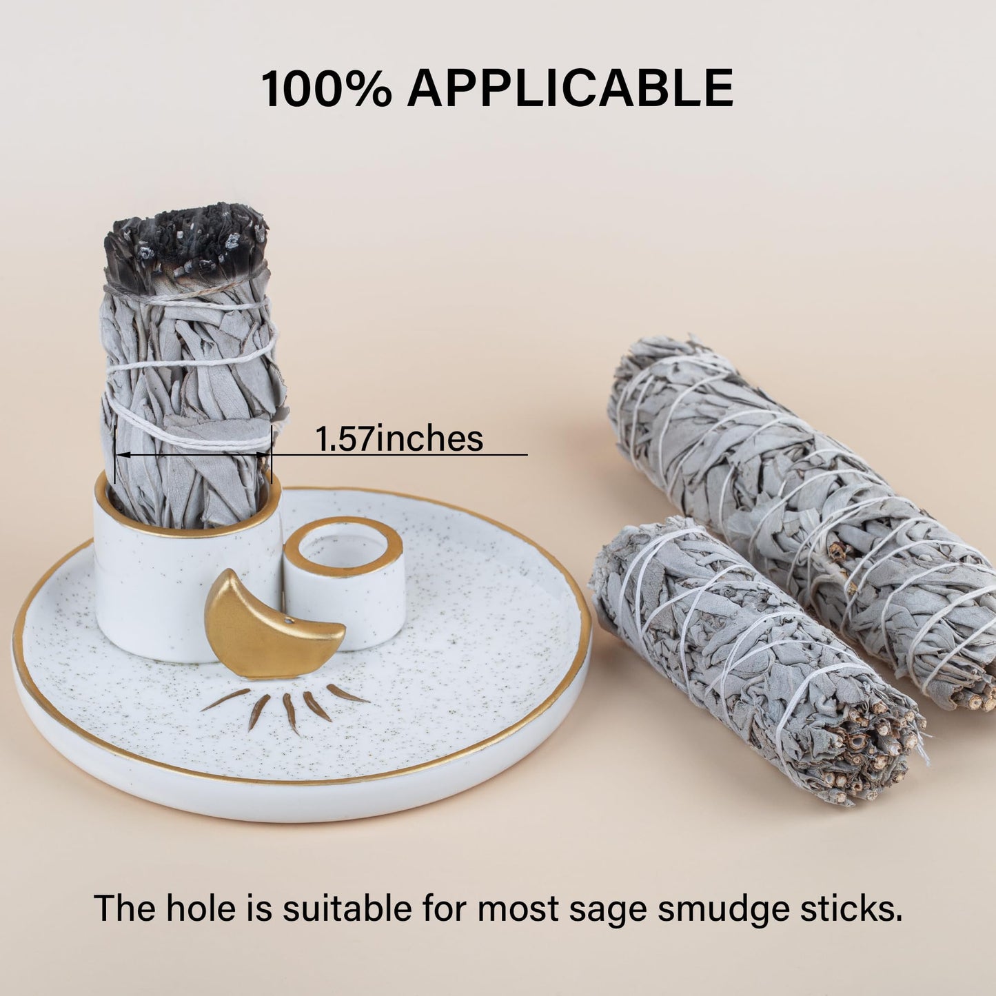ZenBless Multifunction Incense and Candle Holder for Burning Sage, Palo Santo, Incense Sticks - 5.9" Ceramic Ash Catcher Tray for Meditation Room Home Decor (Gold)