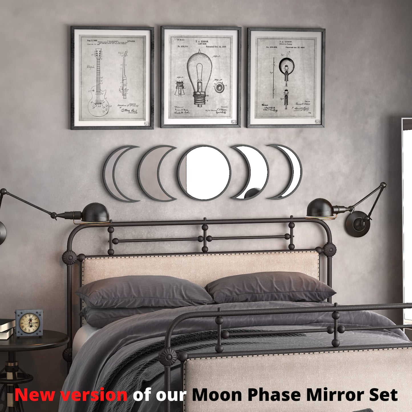 Black Magic Witch Moon Mirror – Announcing Love Gothic and Boho Home Wall Decor - Glass Moon Phase Mirror Set with Crystal Clear Reflection - Moon Mirror Wall Decor for Living Room Bedroom Nursery