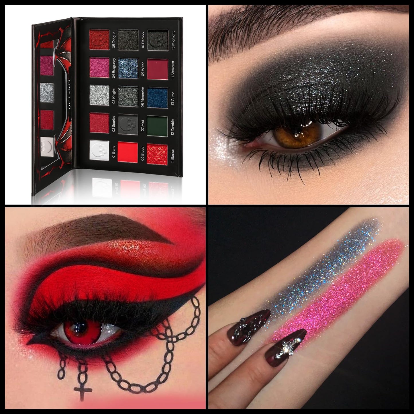DE'LANCI Red Black Goth Eyeshadow Palette High Pigment Burgundy Eyeshadow Makeup, Halloween Vampire Makeup with Matte Metallic Glitter Shades for Smoky, Punk, Gothic Looks, Vegan & Cruelty-Free