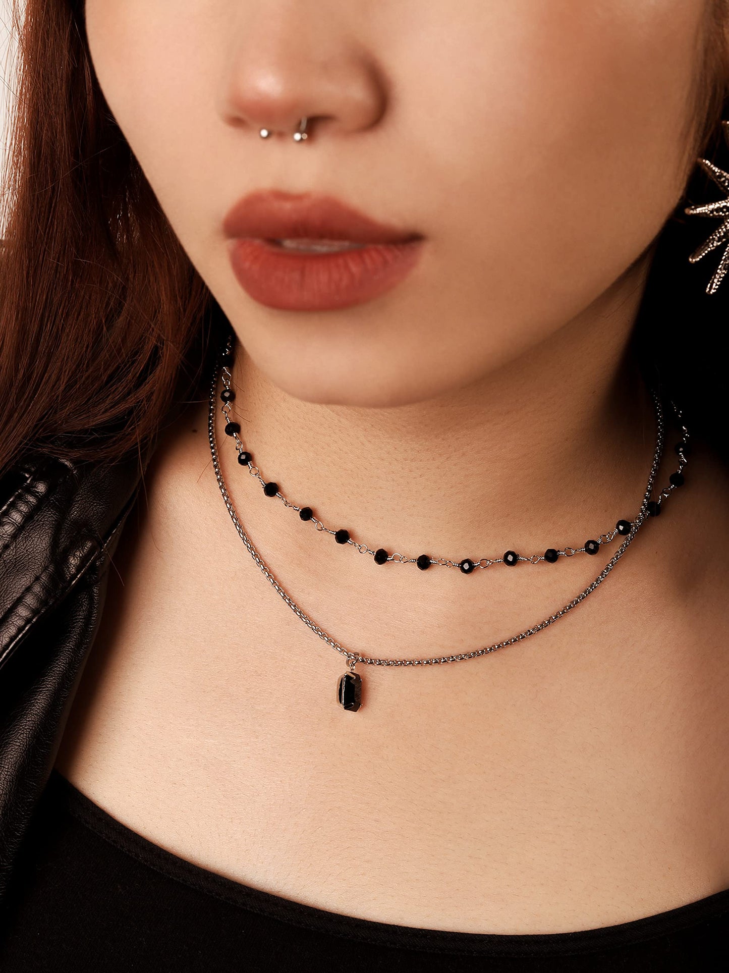 Sacina Gothic Boho Crystal Necklace, Layered Necklace, Black Choker, Gothic Choker, Christmas New Year Jewelry Gift For Women