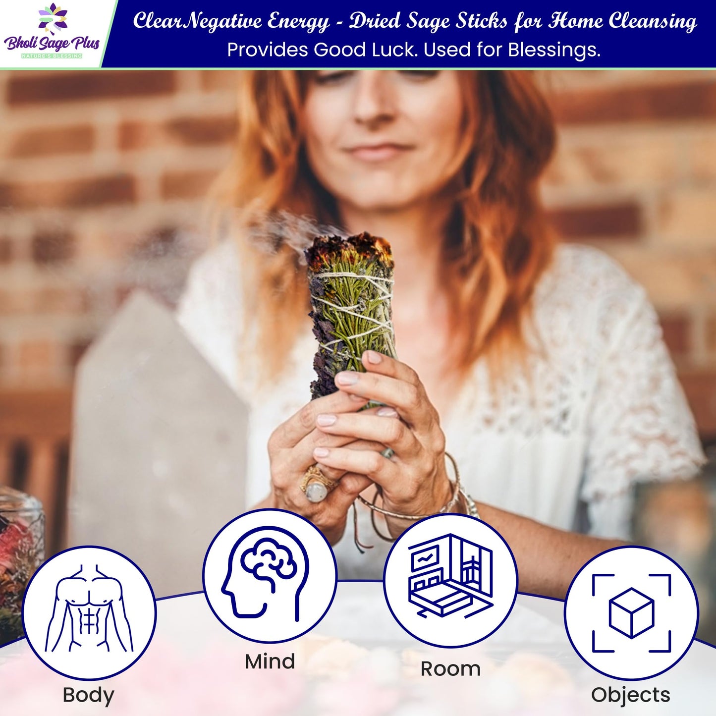 Sage Smudge Kit for Cleansing Negative Energy, Home and Creating The Energy of Happiness Rosemary & Lavender Sage Smudge Sticks with White Sage Pack of 3