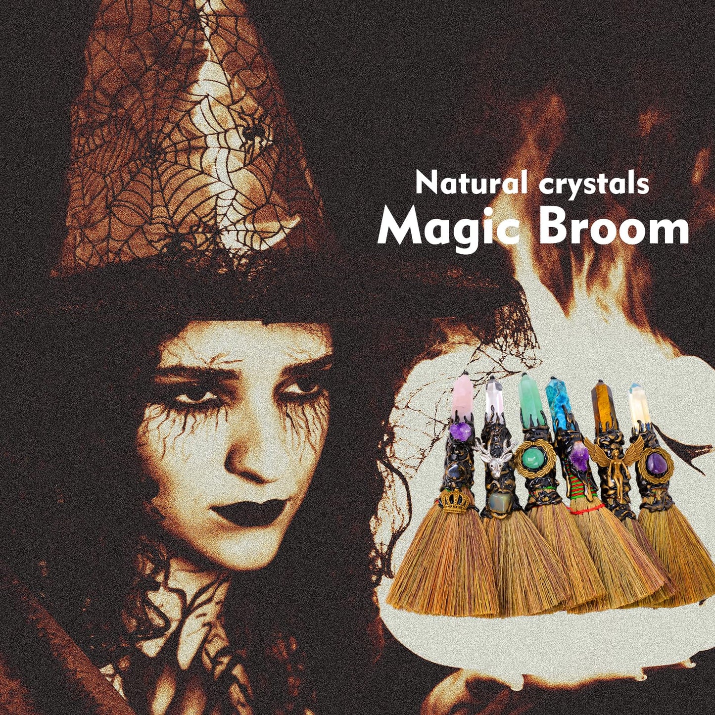RJINGSHI Natural Magic Sweeper Amethyst Tower Broom 7.08"-7.87" Healing Crystal Point Witch Altar Supplies for Crystal Therapy Cleaning Bedroom Office Home Decor Gift