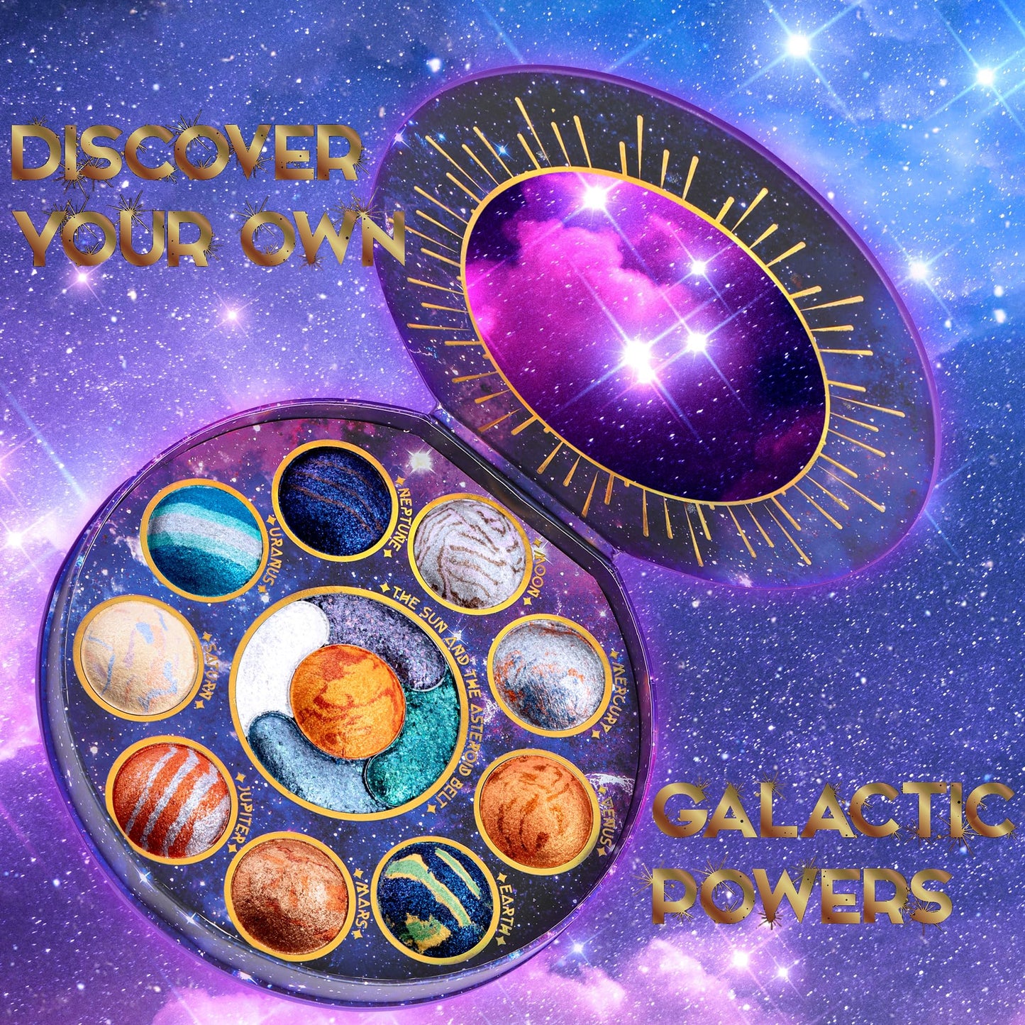 Tintark Galactic Assemble Eyeshadow Palette 14 Colors Glitter Shimmer Metallic Eye Shadow Pallet Brown Blue Galaxy Eye Makeup Palettes Create Space-like Eyes Make up Vegan & Talc Free