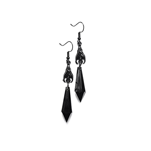 Gothic Dark Bat Dangle Earrings - Red Black Crystal Gems Punk Rock Style Animal Earrings for Halloween Costumes (Black)
