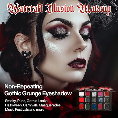 DE'LANCI Red Black Goth Eyeshadow Palette High Pigment Burgundy Eyeshadow Makeup, Halloween Vampire Makeup with Matte Metallic Glitter Shades for Smoky, Punk, Gothic Looks, Vegan & Cruelty-Free