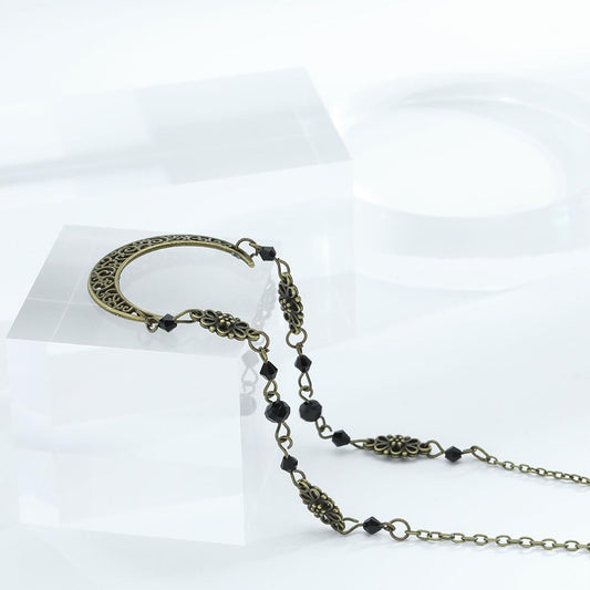 Yalice Boho Crescent Moon Head Chain Vintage Black Crystal Headband Chain Rhinestone Headpieces Witchy Forehead Chain for Women (Bronze-Black, One Size)