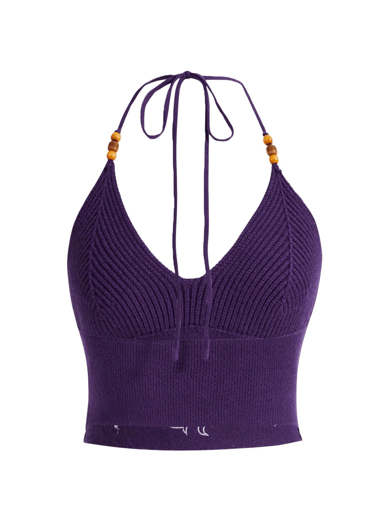 Verdusa Women's Crop Halter Tops Y2k Goth Clothes Crochet Cami Sleeveless Tie Backless Boho Knit Top Camisole Purple Medium