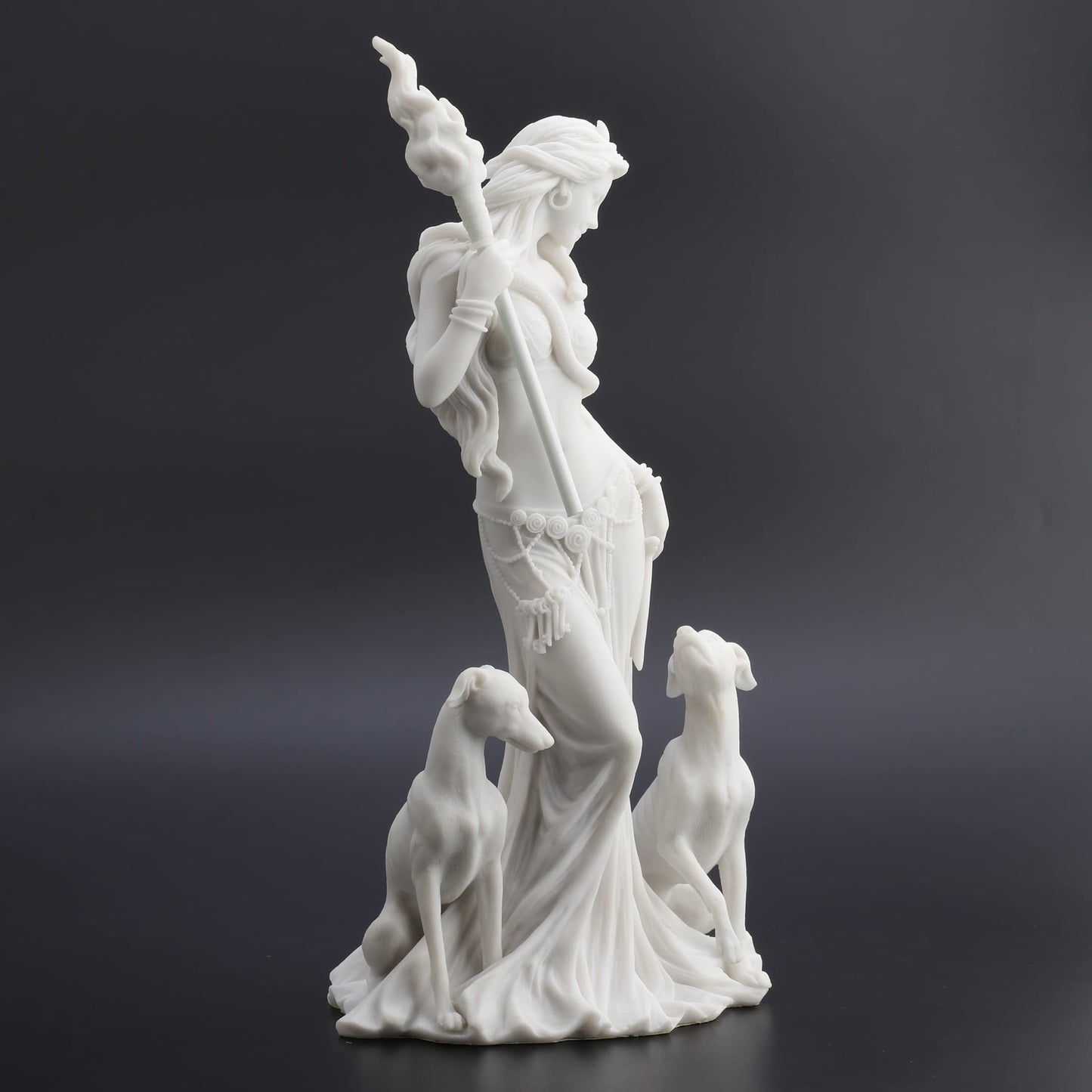Veronese Design 13 3/8 Inch Hecate Greek Goddess of Magic with her Hounds Resin Sculpture Marble White Finish