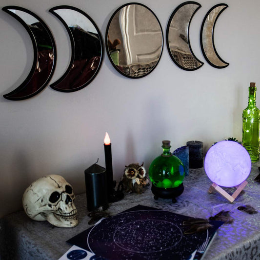 Black Magic Witch Moon Mirror – Announcing Love Gothic and Boho Home Wall Decor - Glass Moon Phase Mirror Set with Crystal Clear Reflection - Moon Mirror Wall Decor for Living Room Bedroom Nursery