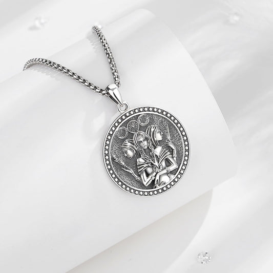 Vito 925 Sterling Silver Triple Moon Goddess Necklace for Women, Wiccan Hecate Goddess Pendant Protection Amulet Pagan Witchcraft Witch Jewelry Gift for Mom Wife, 22"