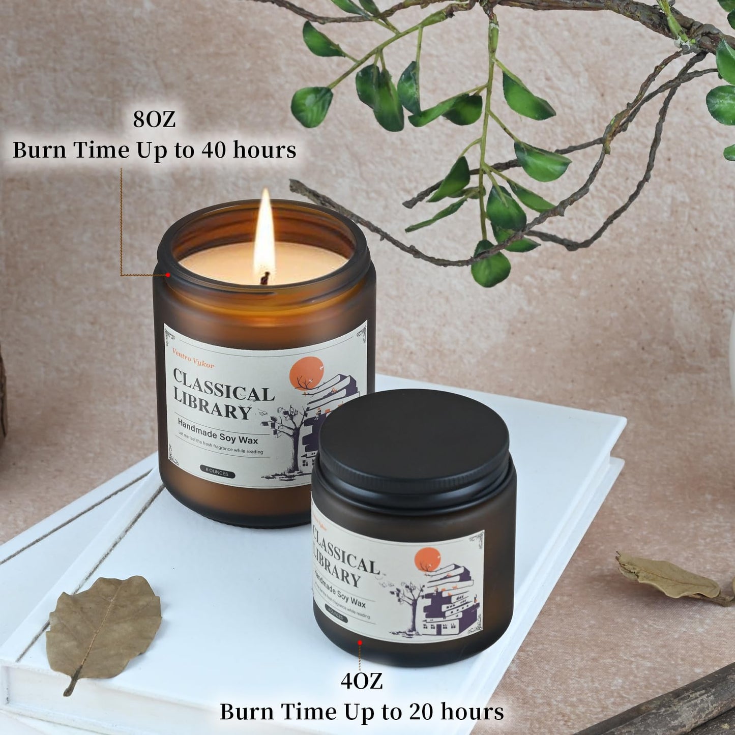 Ventro Vykor Classical Library Candle,Book Lovers Gifts,4 oz 20 Hours Burn Soy Wax Candle Gift for Readers Birthday Gifts for Book Lovers,Librarian