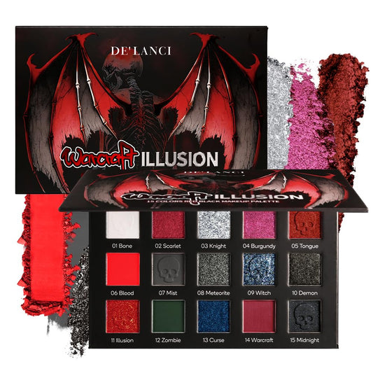 DE'LANCI Red Black Goth Eyeshadow Palette High Pigment Burgundy Eyeshadow Makeup, Halloween Vampire Makeup with Matte Metallic Glitter Shades for Smoky, Punk, Gothic Looks, Vegan & Cruelty-Free