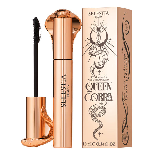 SELESTIA BEAUTY Black Mascara Queen Cobra – Volumizing, Curling, Lengthening – Soft Brush for Smooth Application – Long-Lasting & Weather-Proof – 0.34 fl.oz. - Made in Italy