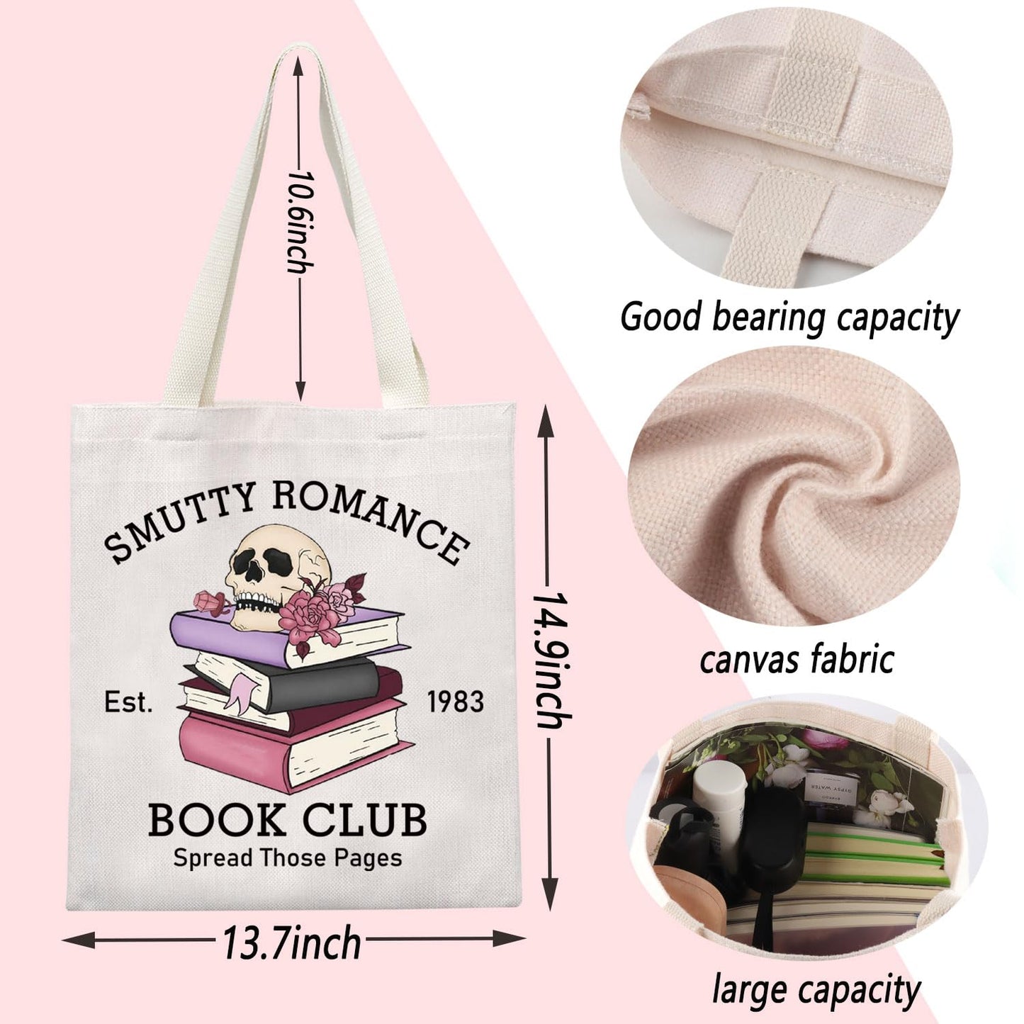ENSIANTH Smutty Romance Tote Bag Literature Bookish Gift Spicy Reader Lover Gift Smut Book Reader Handle Bag