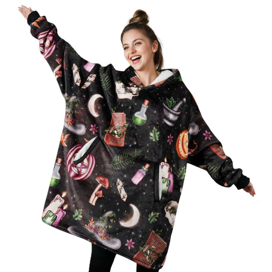 Witchy Gifts for Women on Halloween, Wearable Blanket Hoodies for Adults, Oversized Flannel Hooded Blankets, Gifts for Birthday, Christmas, and so on, One Size Fits All
