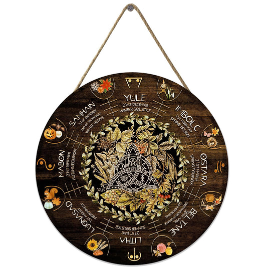 Wheel Year Wood Sign, Sabbats Pagan Witch Sign, Wiccan Holidays, Wicca Calendar, Yule Altar, Celestial Sign, Vintage Christmas Sign,Halloween Decor,Christmas Decor 12x12 Inch
