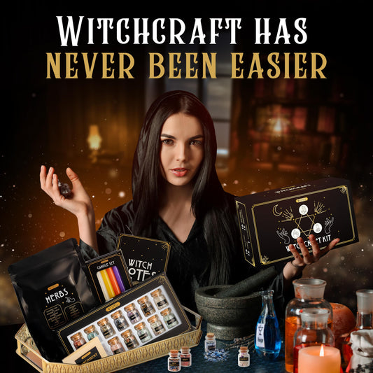 Witchcraft Supplies Kit for Witch Altar 54PCS - Spell Candles for Witches - Crystals Spell Jars for Witches - Herbs for Spells - Beginner Witch Starter Box - Witchcraft Kit