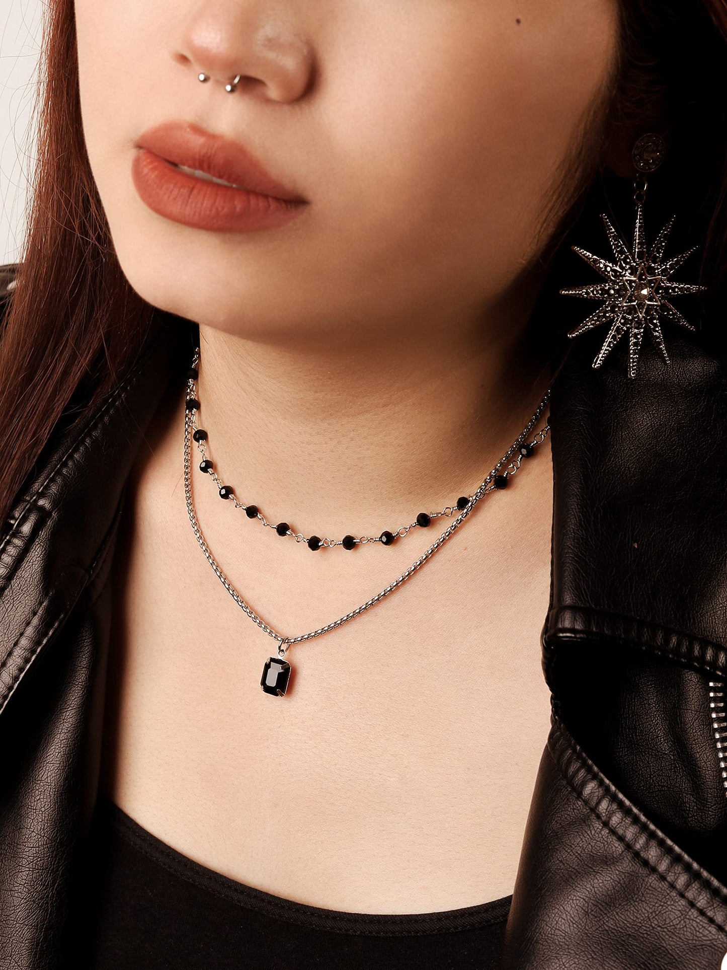 Sacina Gothic Boho Crystal Necklace, Layered Necklace, Black Choker, Gothic Choker, Christmas New Year Jewelry Gift For Women