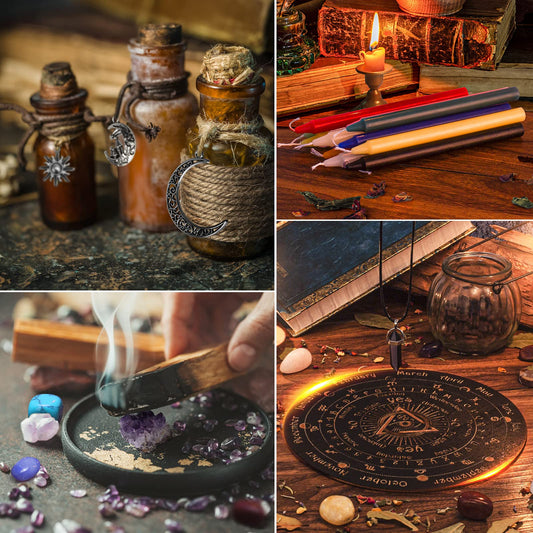 TigeJoy All in One Witchcraft Supplies Witch Stuff Spell Kit 88 PCS, Wiccan Supplies and Tools, Include Herb Crystal Candle Amethyst Pendulum, Witch Gift Wiccan Starter Kit Altar Supplies Pagan Decor