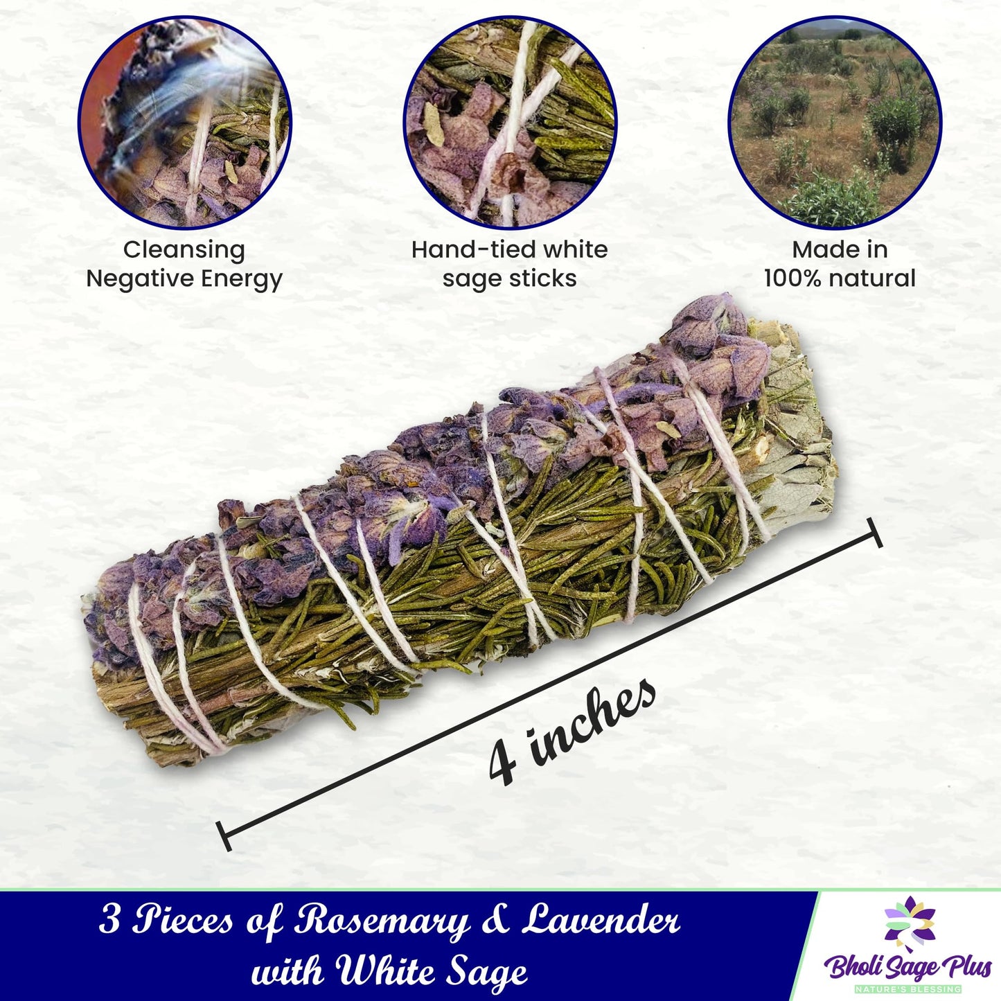 Sage Smudge Kit for Cleansing Negative Energy, Home and Creating The Energy of Happiness Rosemary & Lavender Sage Smudge Sticks with White Sage Pack of 3