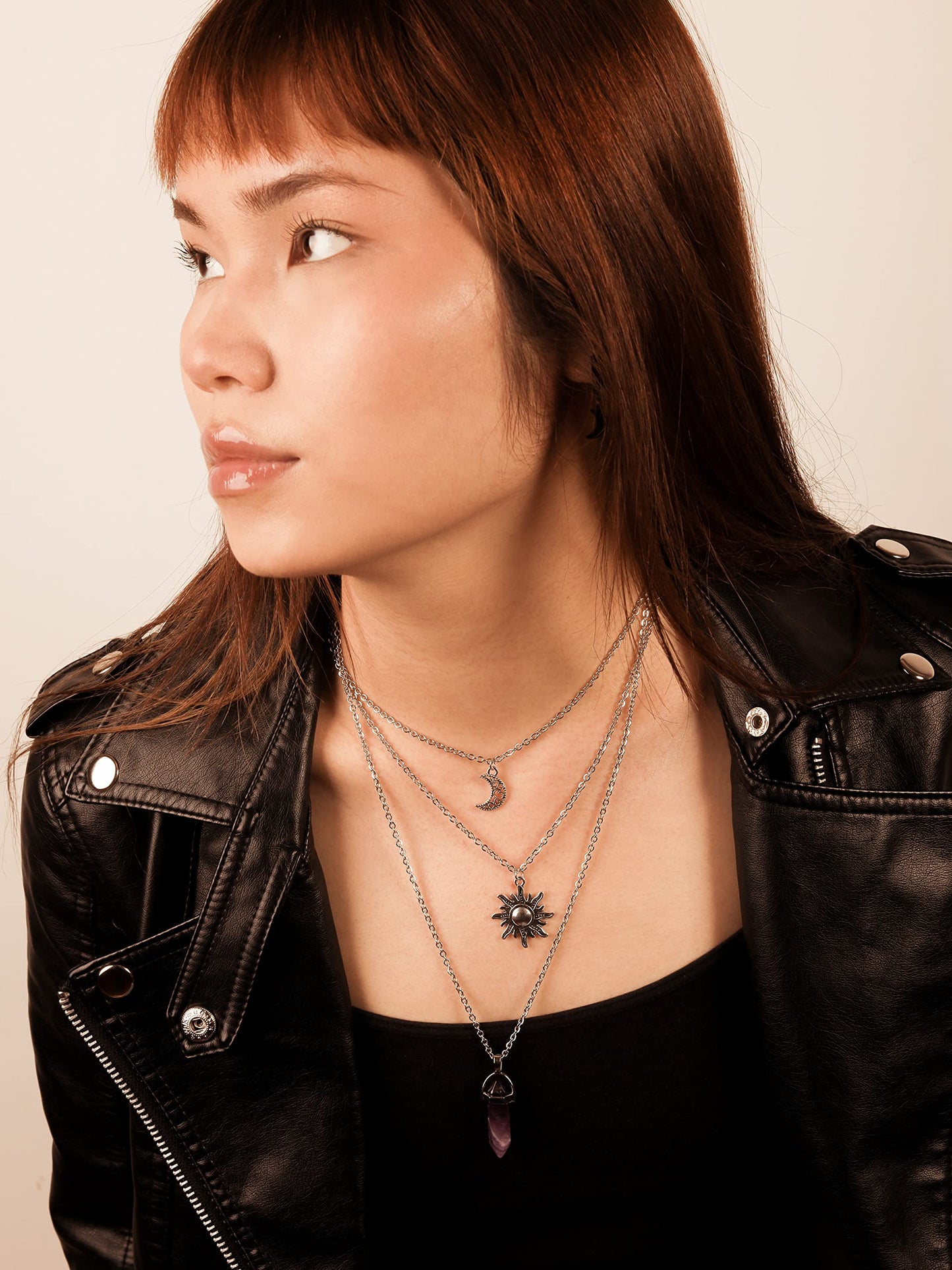 Sacina Gothic Layered Crystal Sun and Moon Necklace, Moon and Sun Pendant, Gothic Goth Emo Grunge Necklace, Goth Jewelry, Halloween Christmas Jewelry Gift For Women