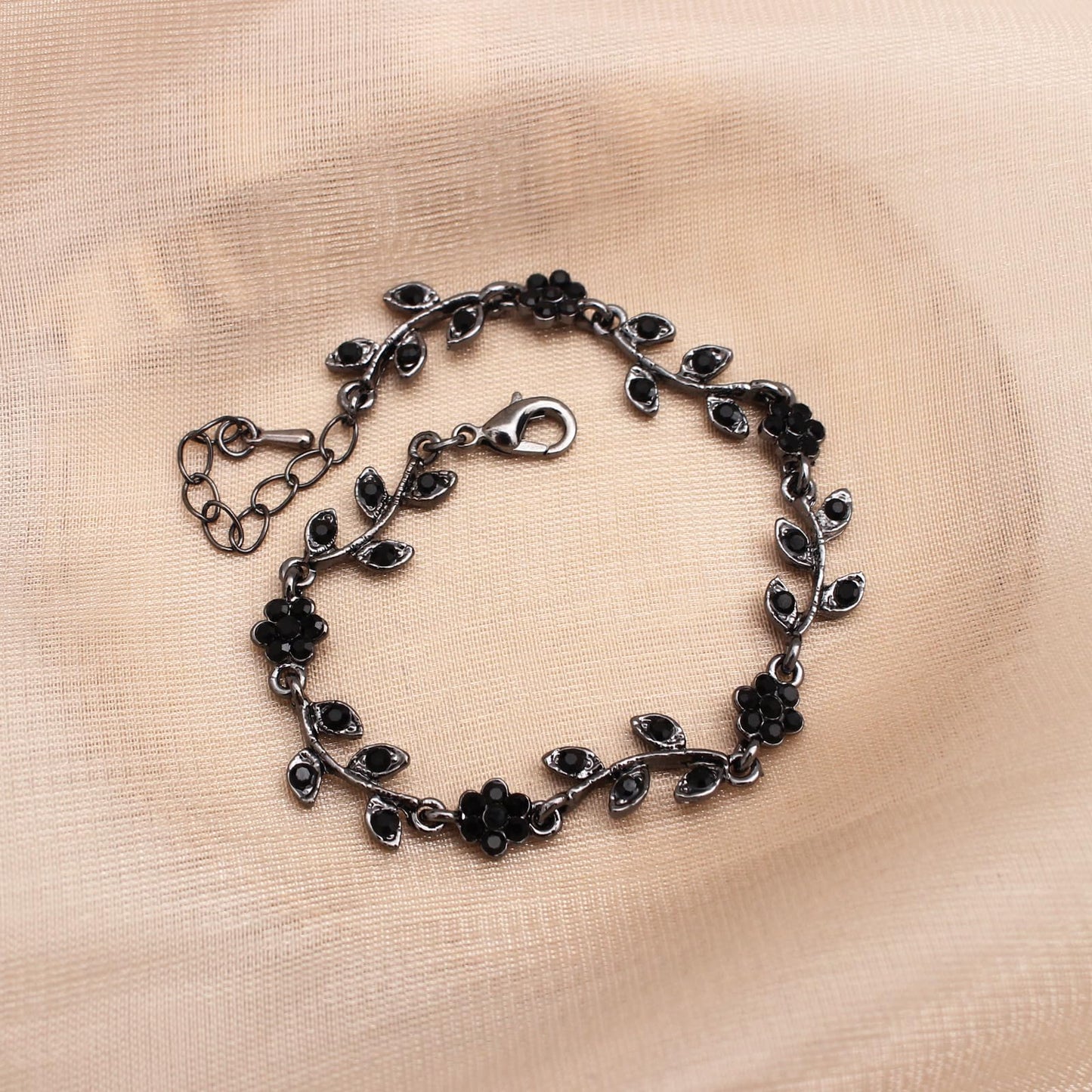 Enrwin Austrian Crystal Rhinestone Choker Necklace Dangle Earring Link Bracelet Jewelry Set for Brides Bridesmaid Prom Costume Accessories for Women (Black-Gunmetal)