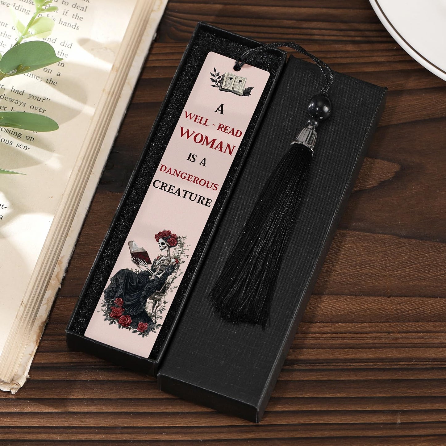 Berirexrion Dark Romance Merch Bookmark - Inspirational Reading List Book Mark Funny Personalized Unique Skeleton Rose Aesthetic Metal Page Maker Tassel Gift for Women Adults Bookish Bookworm Birthday
