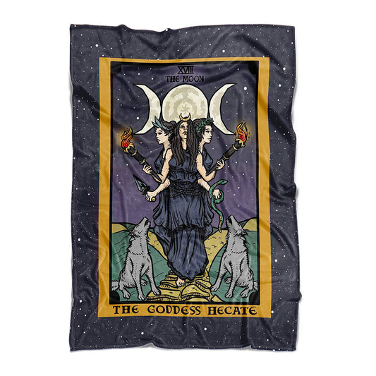 The Goddess Hecate Tarot Card Throw Blanket - Triple Moon Goddess of Witchcraft Hekate Wheel Pagan Witch Gift (60" x 50")
