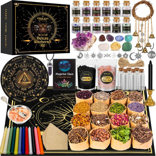 TigeJoy All in One Witchcraft Supplies Witch Stuff Spell Kit 88 PCS, Wiccan Supplies and Tools, Include Herb Crystal Candle Amethyst Pendulum, Witch Gift Wiccan Starter Kit Altar Supplies Pagan Decor