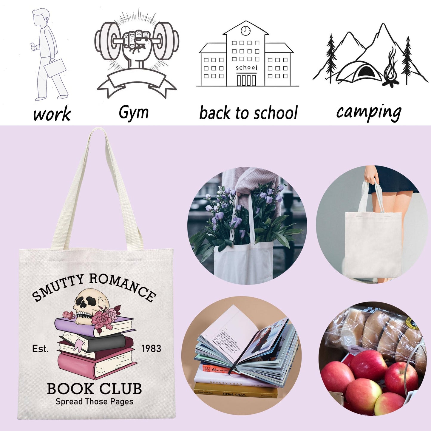 ENSIANTH Smutty Romance Tote Bag Literature Bookish Gift Spicy Reader Lover Gift Smut Book Reader Handle Bag