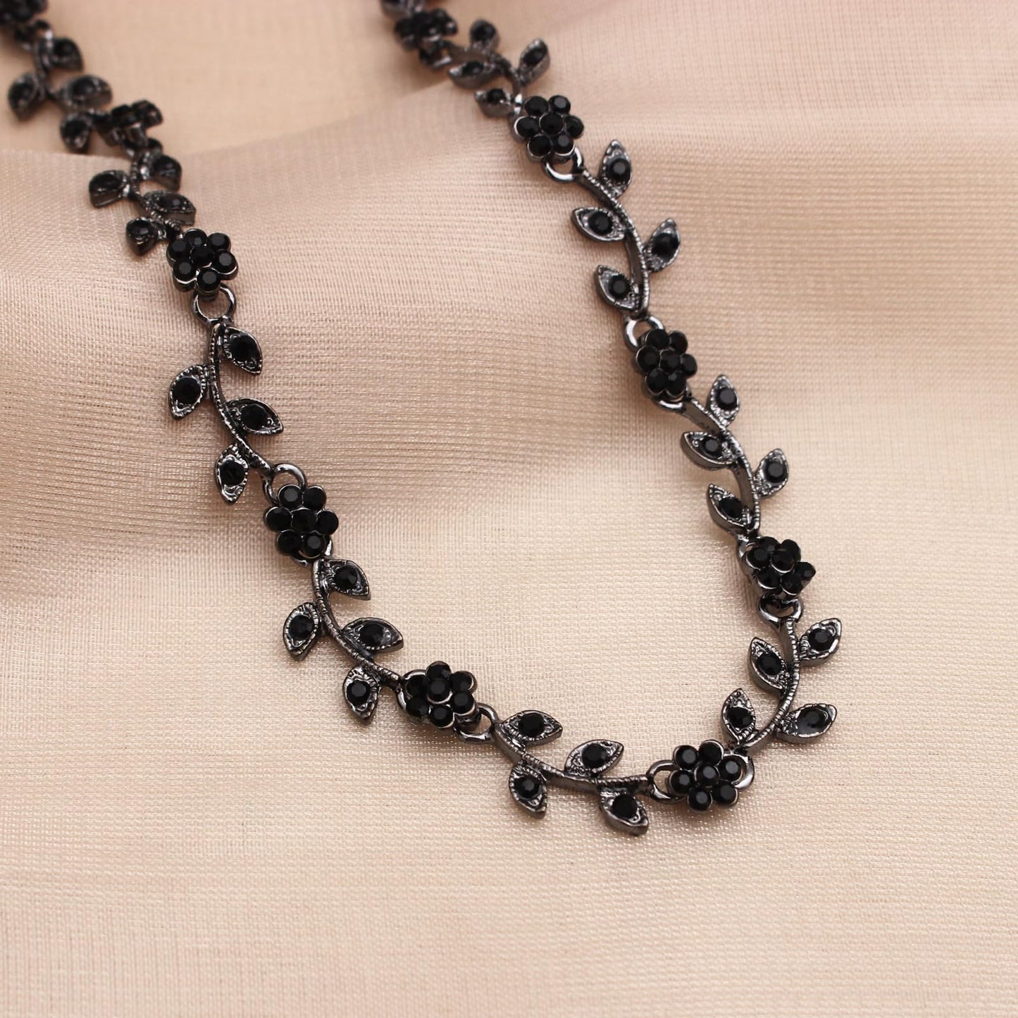 Enrwin Austrian Crystal Rhinestone Choker Necklace Dangle Earring Link Bracelet Jewelry Set for Brides Bridesmaid Prom Costume Accessories for Women (Black-Gunmetal)