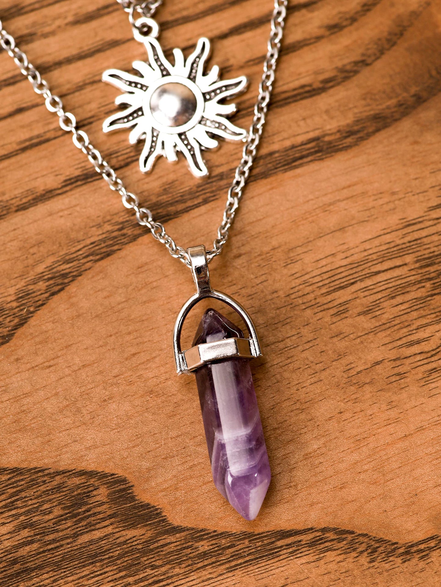 Sacina Gothic Layered Crystal Sun and Moon Necklace, Moon and Sun Pendant, Gothic Goth Emo Grunge Necklace, Goth Jewelry, Halloween Christmas Jewelry Gift For Women