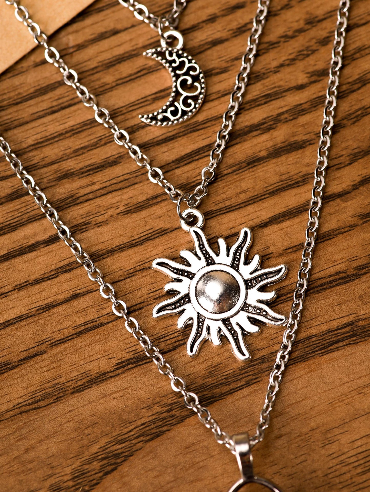 Sacina Gothic Layered Crystal Sun and Moon Necklace, Moon and Sun Pendant, Gothic Goth Emo Grunge Necklace, Goth Jewelry, Halloween Christmas Jewelry Gift For Women